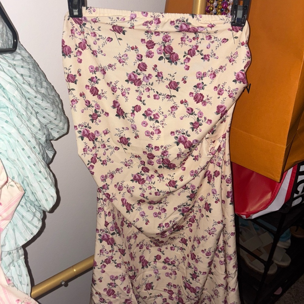 SHEIN Strapless Floral Dress - Cream and Pink